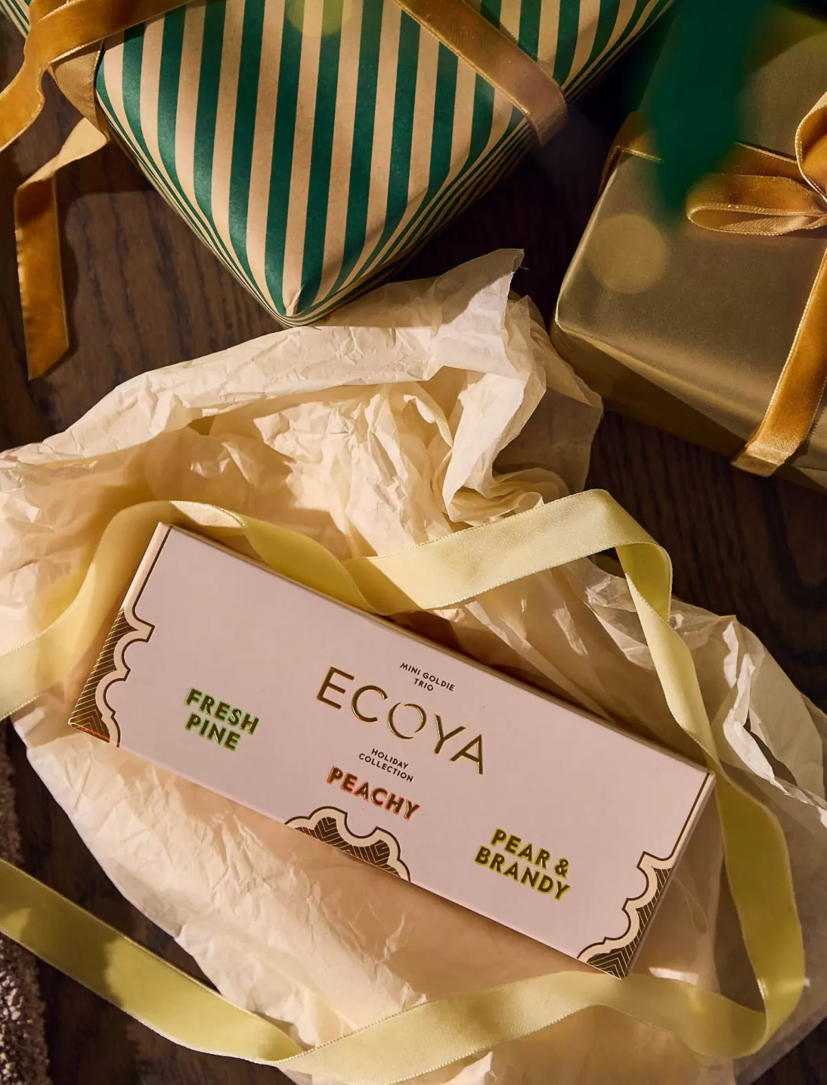 Papinelle Ecoya Mini Goldie Trio - Fresh Pine, Pear & Brandy, Peachy